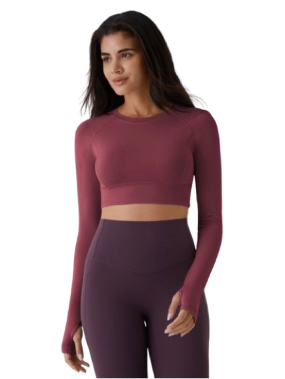 NWOT HALARA Solid Thumb Hole Cropped Yoga Top Maroon Size M